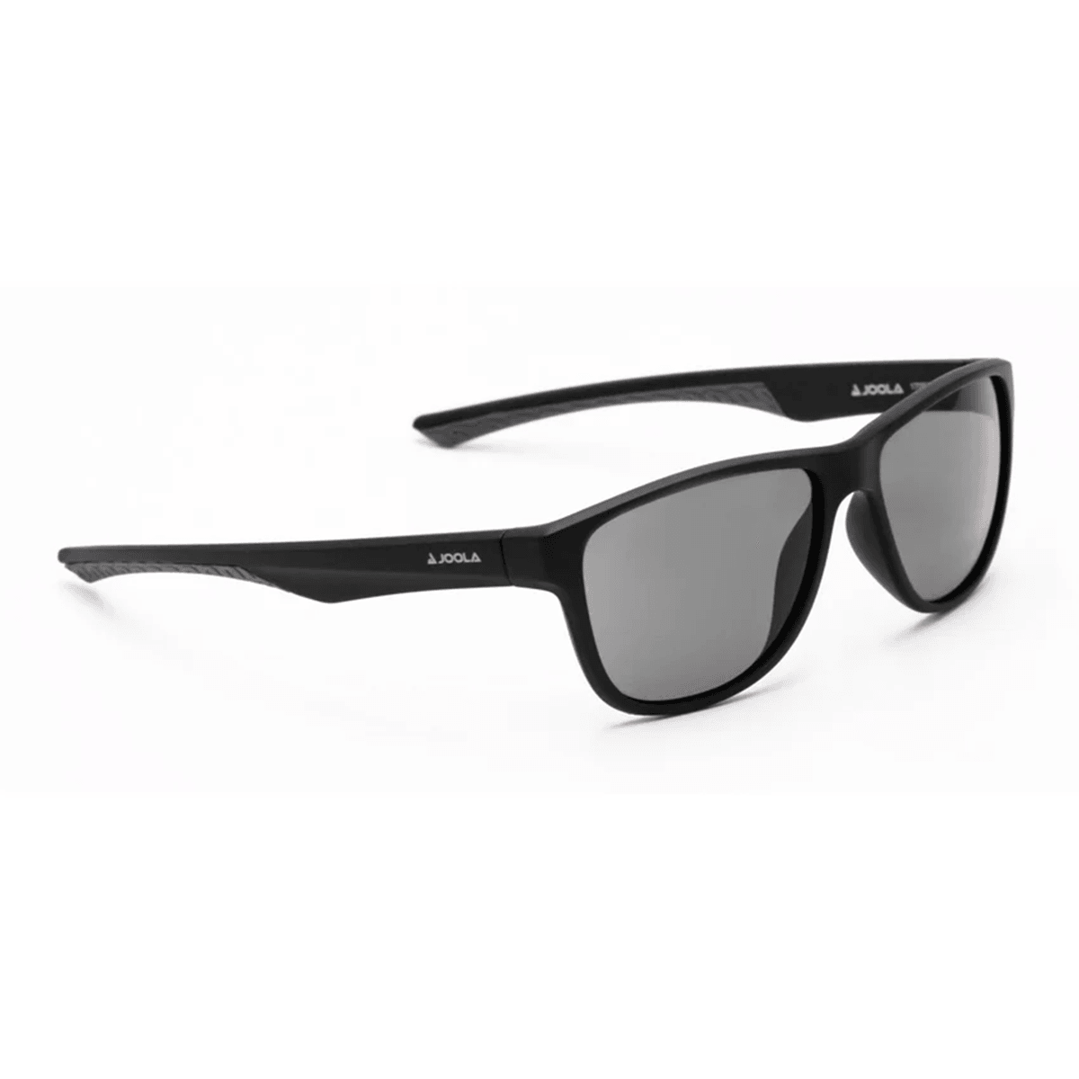 Schwarze Sonnenbrille mit verspiegelten Gläsern und dezentem JOOLA-Logo.