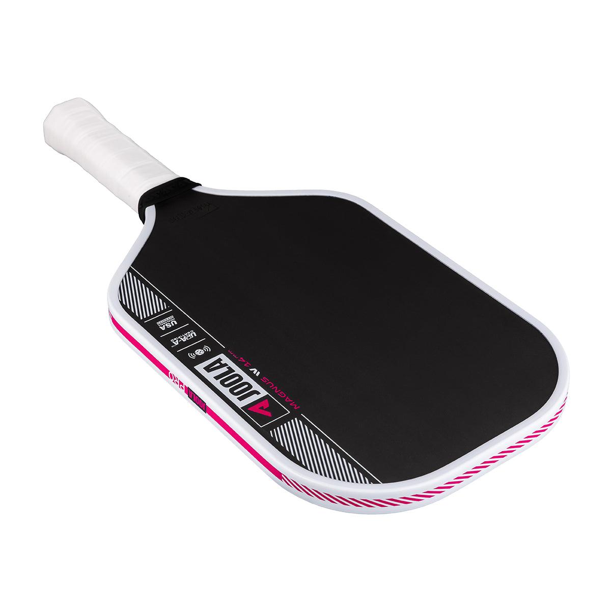Schwarzer Pickleball-Schläger mit weißem Griff und pink-weißen Akzenten, Marke JOOLA.