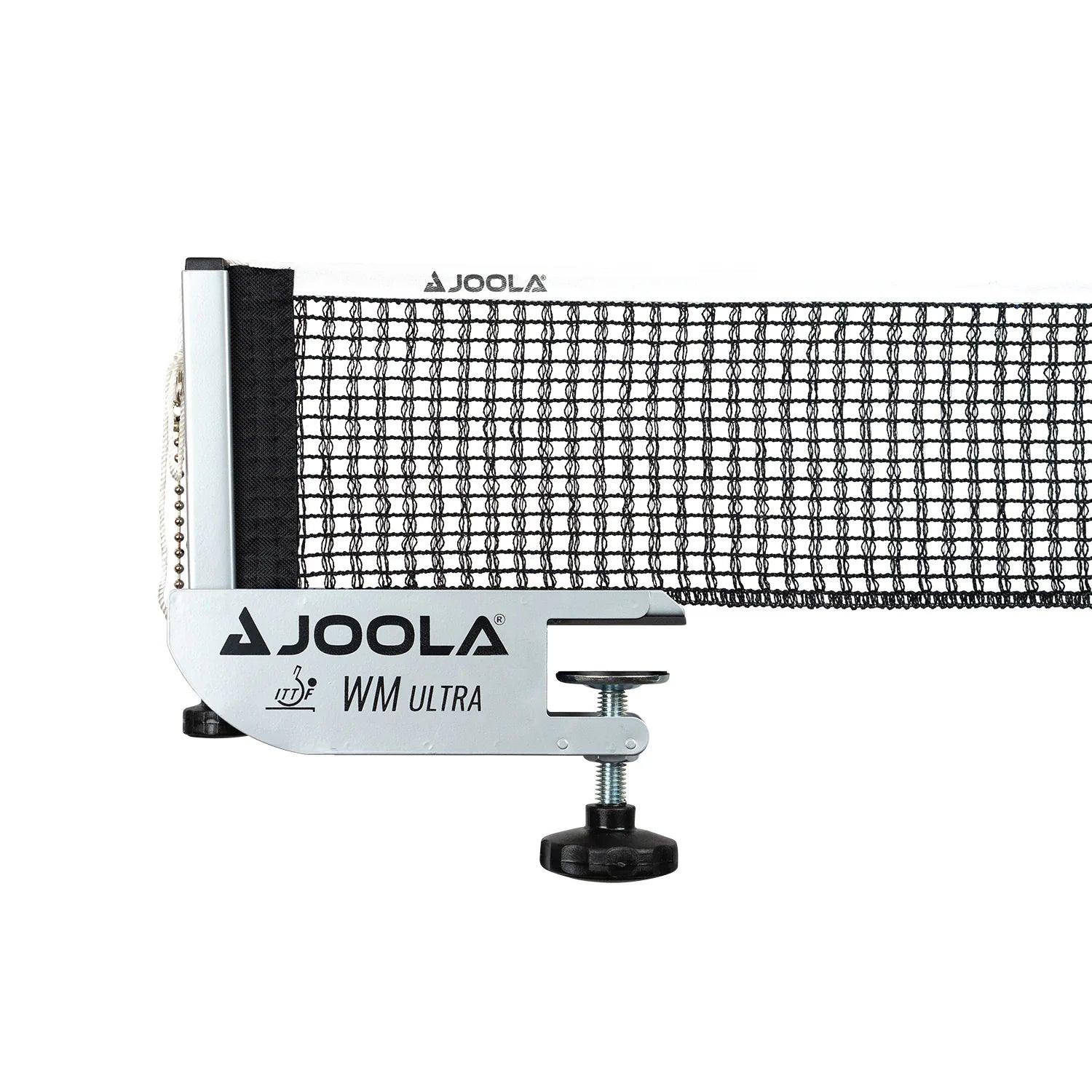 Tischtennisnetz JOOLA WM Ultra mit Metallhalterung und schwarzem Netz.