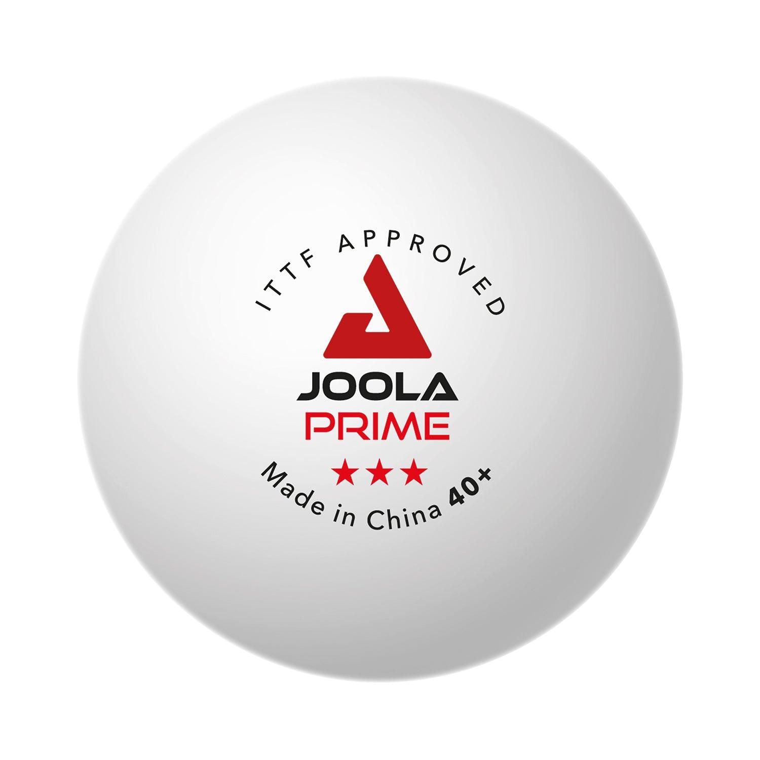 JOOLA balle de tennis de table PRIME*** 40+ en vue latérale avec un accent sur le design.