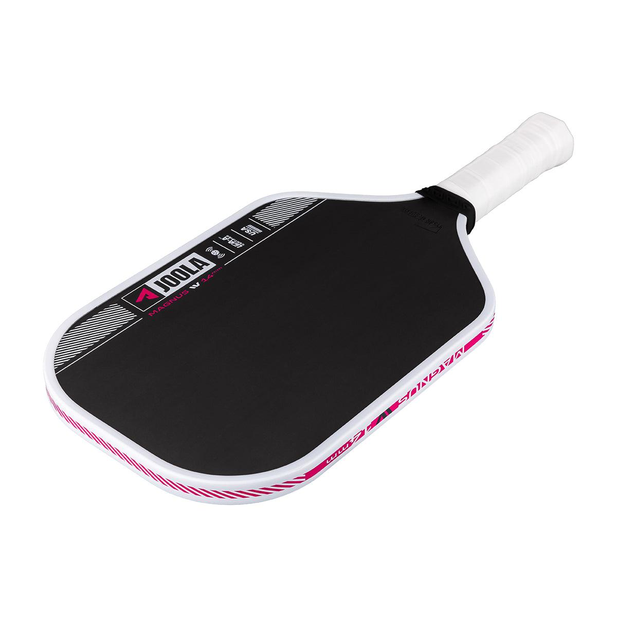 Schwarzer Pickleball-Schläger mit weißem Griff und pink-weißen Akzenten, Marke JOOLA.