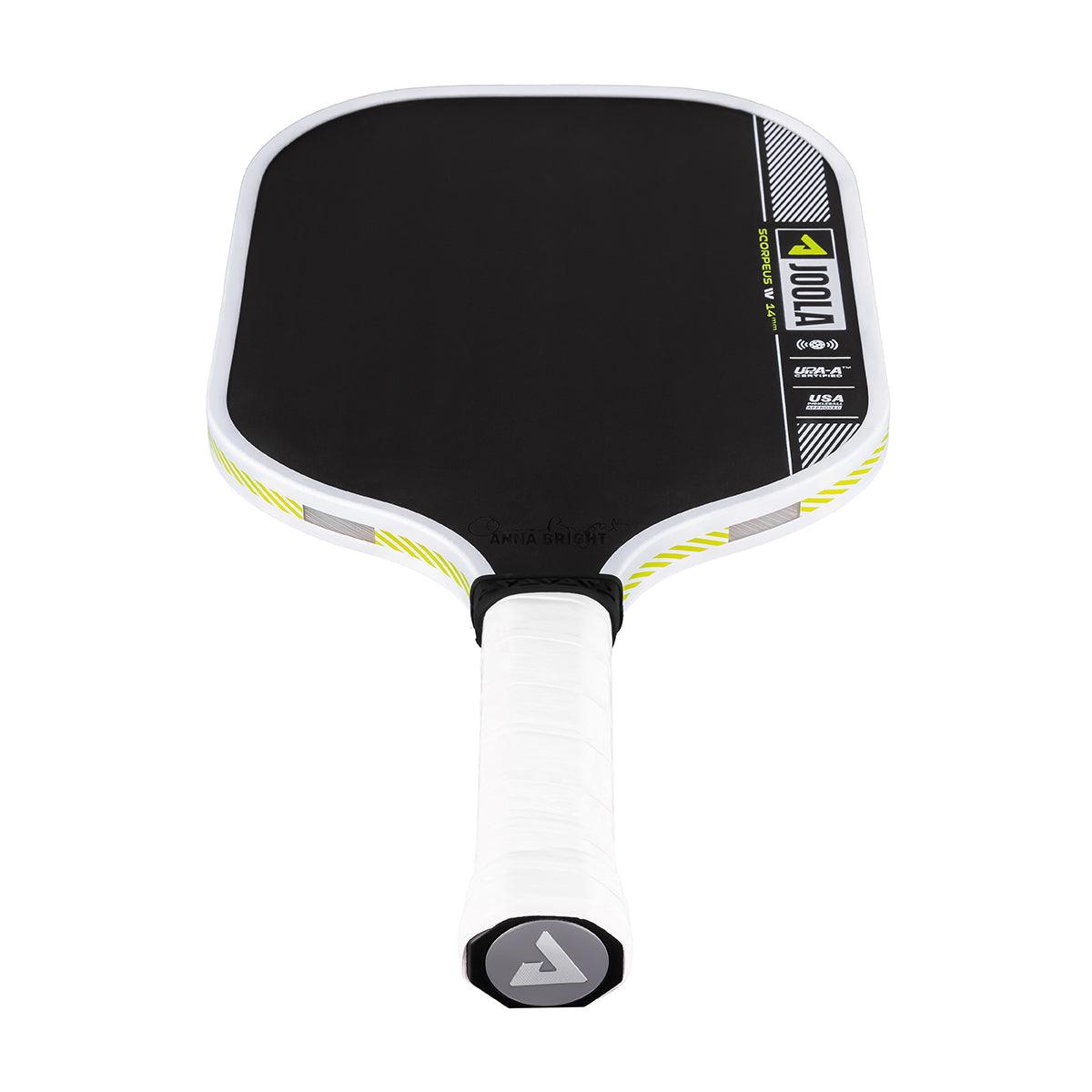 Pickleball-Schläger mit schwarzer Schlagfläche und weißem Griff, Modell JOOLA Scorpeus V.