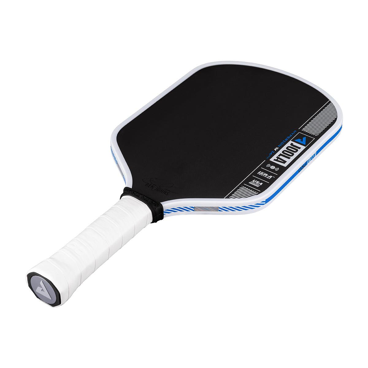 Pickleball-Schläger mit schwarzer Schlagfläche und weißem Griff.
