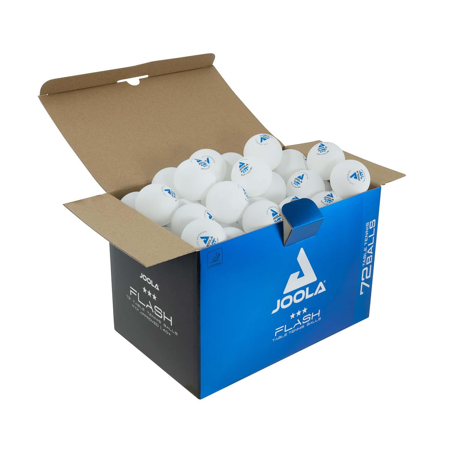 Focus sur les bords de la balle de tennis de table JOOLA FLASH*** 40+, montrant une finition précise.