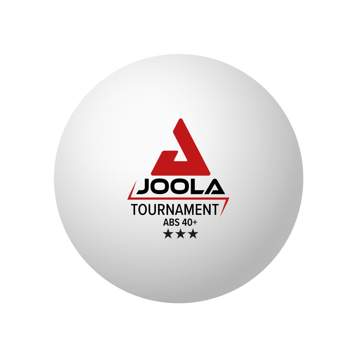 Balle de tennis de table JOOLA Tournament ABS 40+ blanche avec triple marquage étoilé.