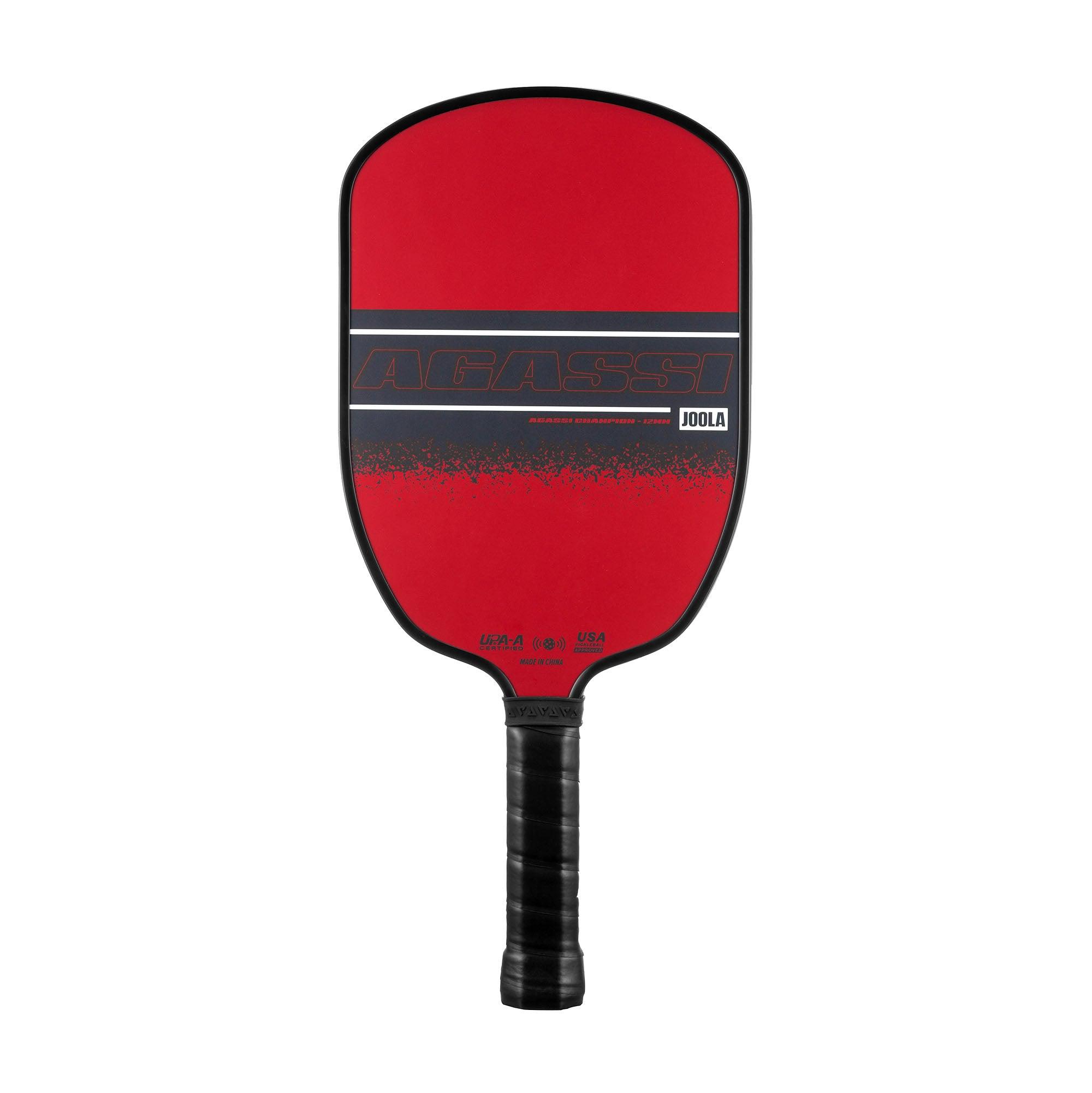 Pickleball-Schläger JOOLA Agassi, rot-schwarz, mit Griffband.
